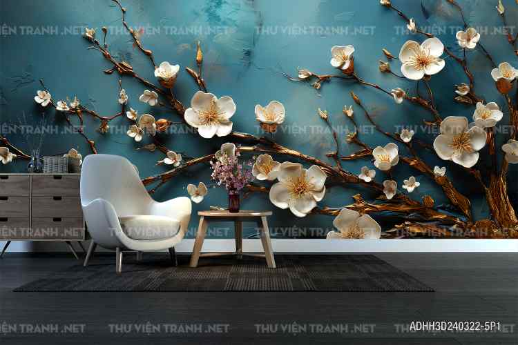 Tranh dán tường Hoa 3D- ADHH3D240322-5P1 - Tranh tường chất lượng cao